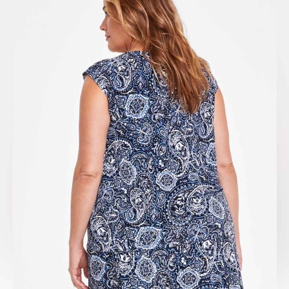Kasper Navy and White Paisley Sleeveless Cowl Neck Blouse - Picture 3 of 6